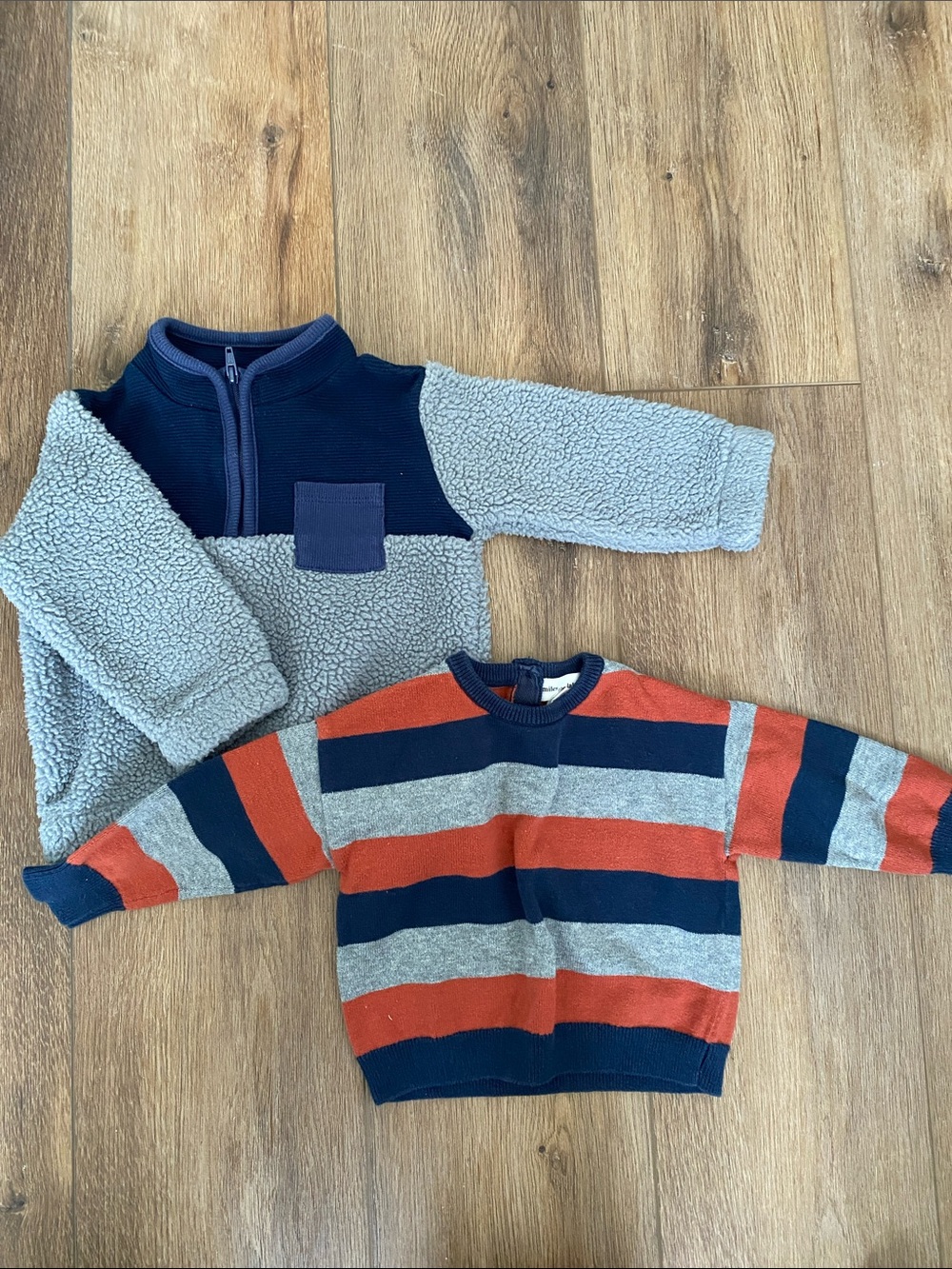 Kids Striped Crewneck Sweater in Navy, Gray & Orange